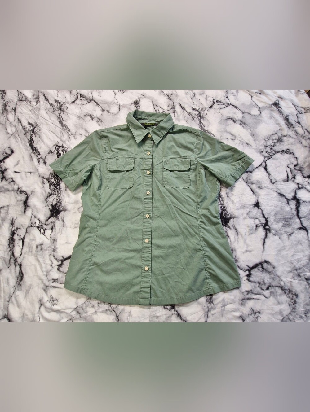 Timberland Women’s Large Sage Green Short Sleeve Button Up Utility Shirt